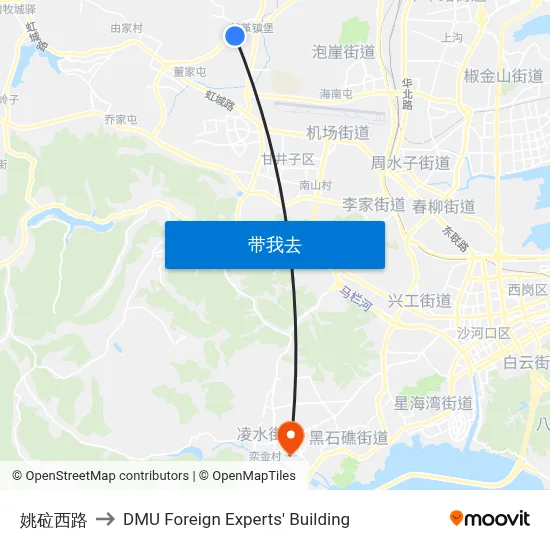 姚砬西路 to DMU Foreign Experts' Building map