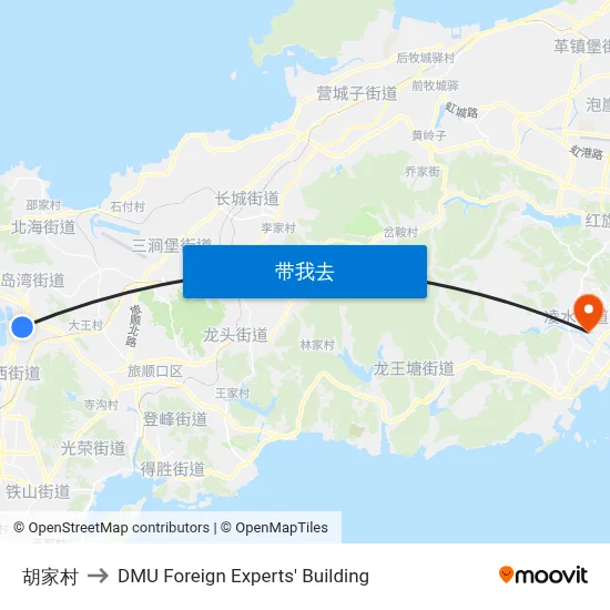 胡家村 to DMU Foreign Experts' Building map