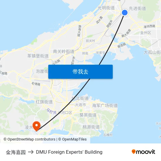 金海嘉园 to DMU Foreign Experts' Building map
