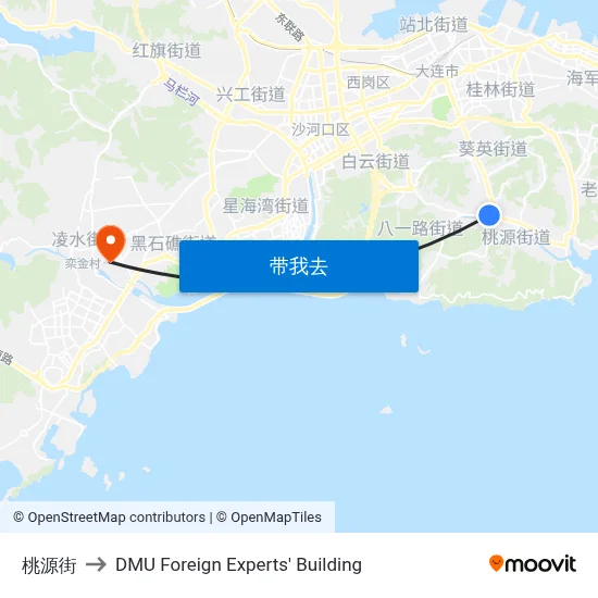 桃源街 to DMU Foreign Experts' Building map