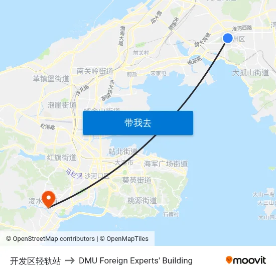 开发区轻轨站 to DMU Foreign Experts' Building map