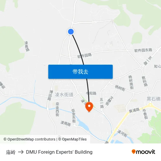 庙岭 to DMU Foreign Experts' Building map