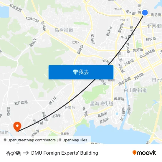 香炉礁 to DMU Foreign Experts' Building map