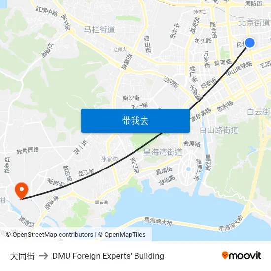 大同街 to DMU Foreign Experts' Building map
