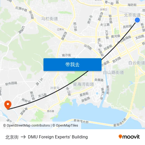 北京街 to DMU Foreign Experts' Building map