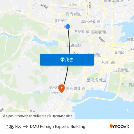 兰花小区 to DMU Foreign Experts' Building map