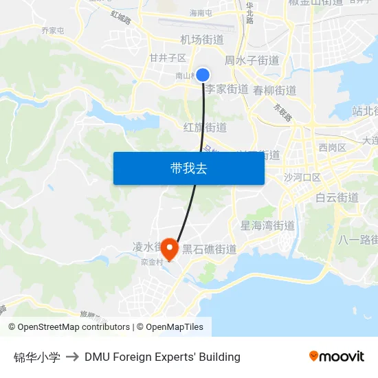 锦华小学 to DMU Foreign Experts' Building map