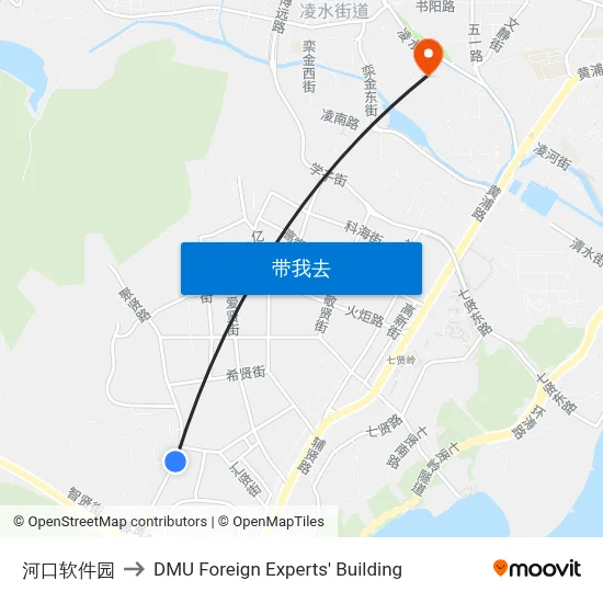 河口软件园 to DMU Foreign Experts' Building map