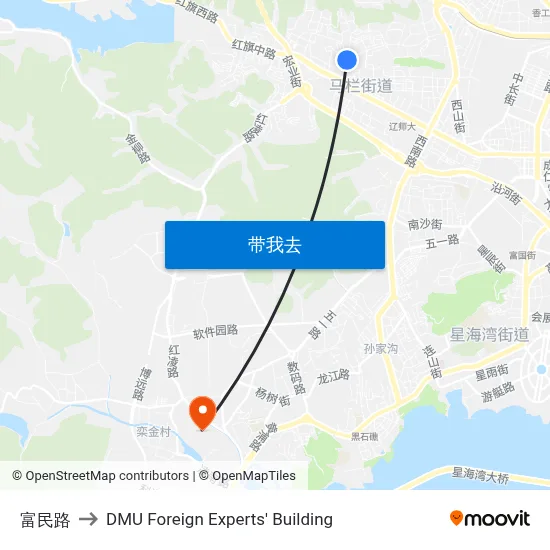 富民路 to DMU Foreign Experts' Building map