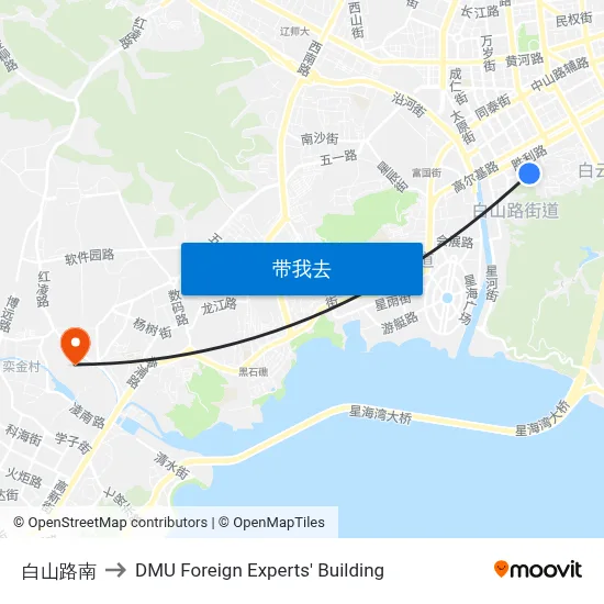 白山路南 to DMU Foreign Experts' Building map