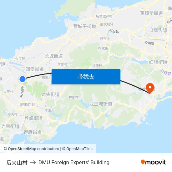 后夹山村 to DMU Foreign Experts' Building map