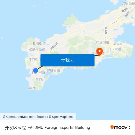 开发区医院 to DMU Foreign Experts' Building map