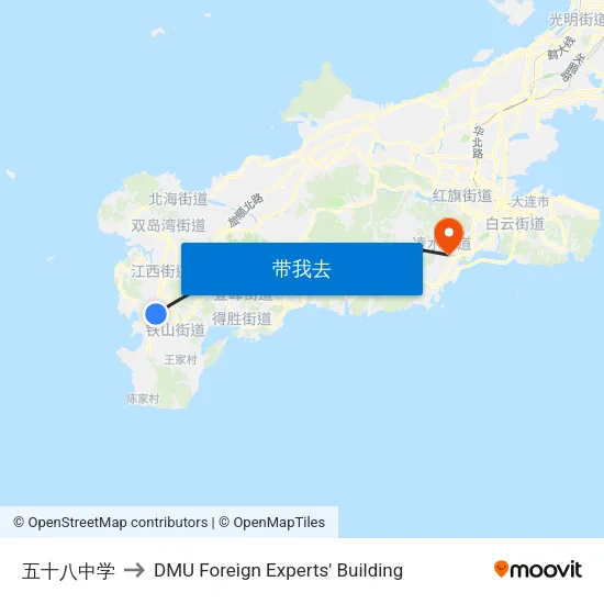 五十八中学 to DMU Foreign Experts' Building map