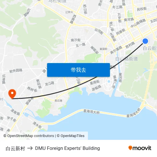 白云新村 to DMU Foreign Experts' Building map