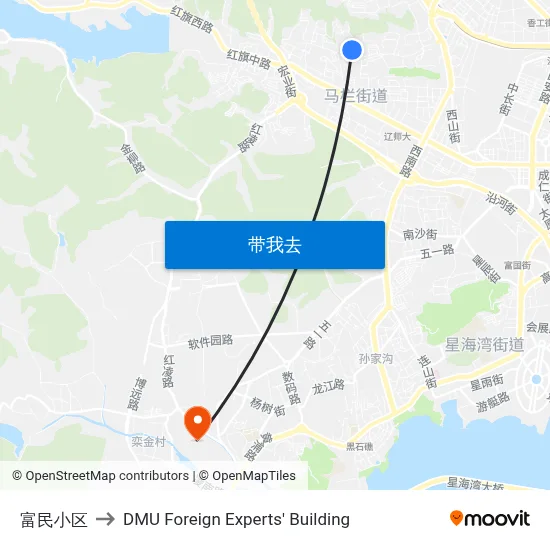 富民小区 to DMU Foreign Experts' Building map