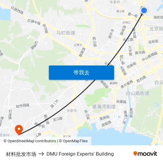 材料批发市场 to DMU Foreign Experts' Building map