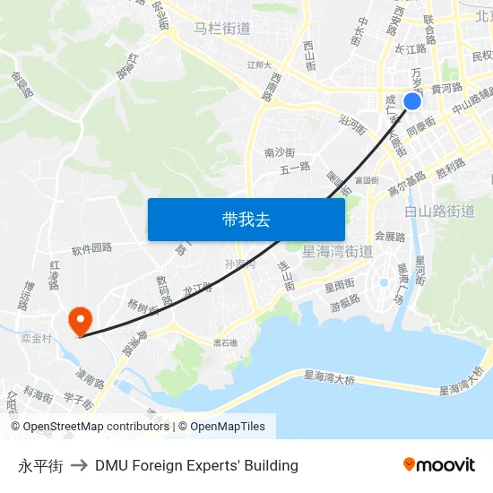 永平街 to DMU Foreign Experts' Building map