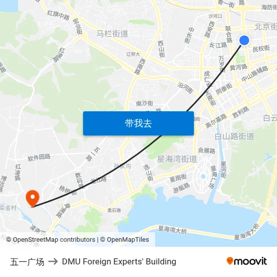 五一广场 to DMU Foreign Experts' Building map