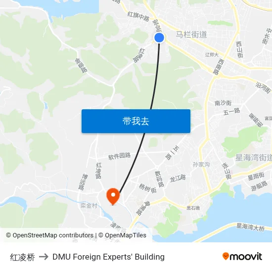 红凌桥 to DMU Foreign Experts' Building map