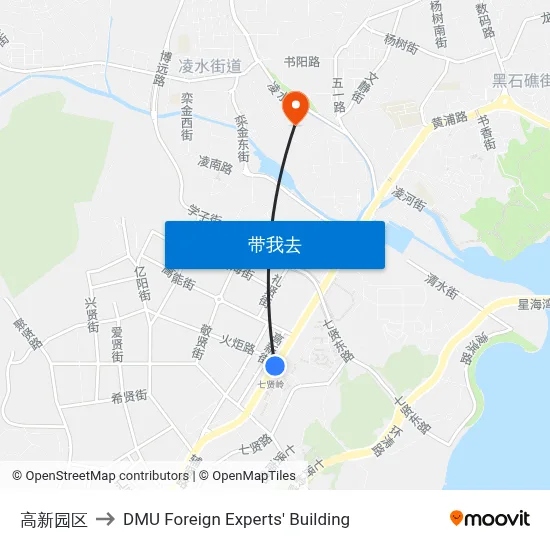 高新园区 to DMU Foreign Experts' Building map