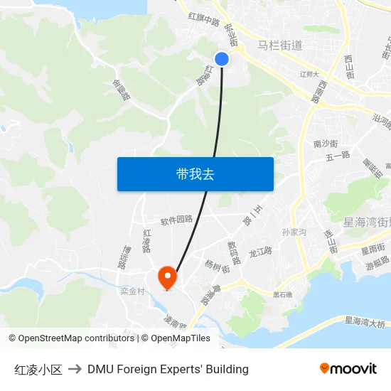 红凌小区 to DMU Foreign Experts' Building map