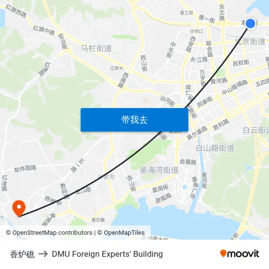 香炉礁 to DMU Foreign Experts' Building map