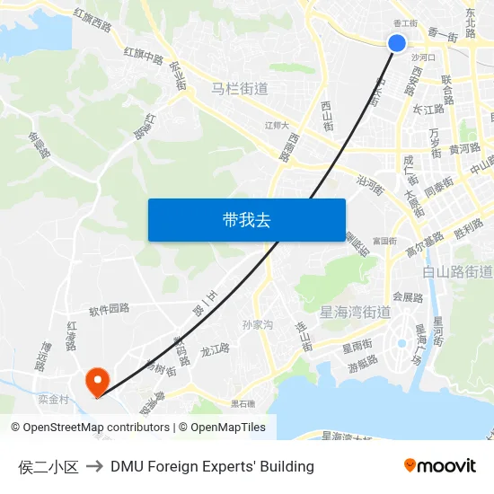 侯二小区 to DMU Foreign Experts' Building map