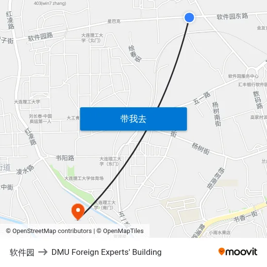软件园 to DMU Foreign Experts' Building map