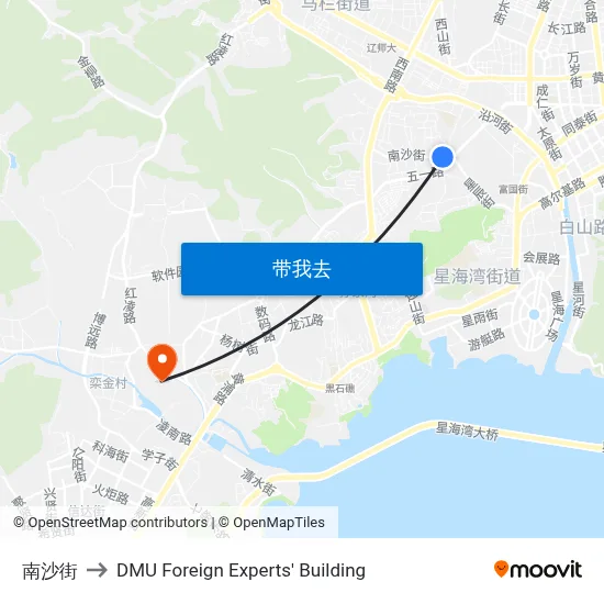 南沙街 to DMU Foreign Experts' Building map