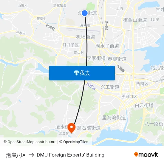 泡崖八区 to DMU Foreign Experts' Building map