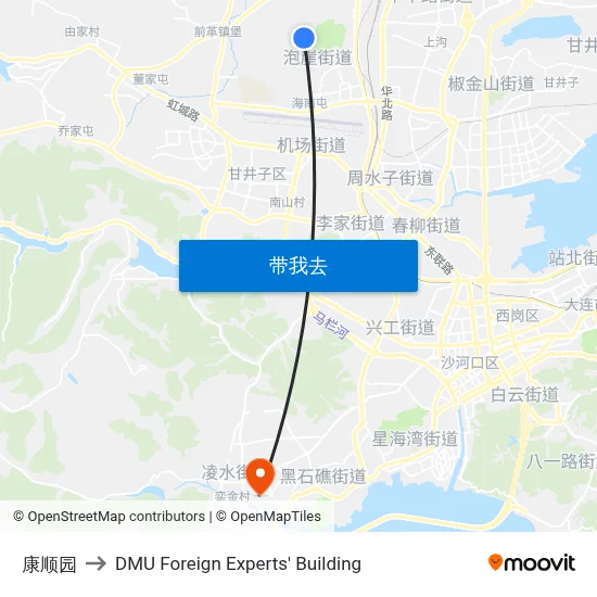 康顺园 to DMU Foreign Experts' Building map