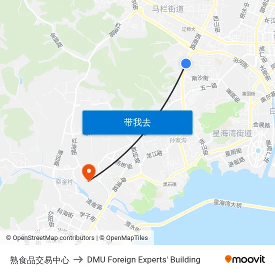 熟食品交易中心 to DMU Foreign Experts' Building map