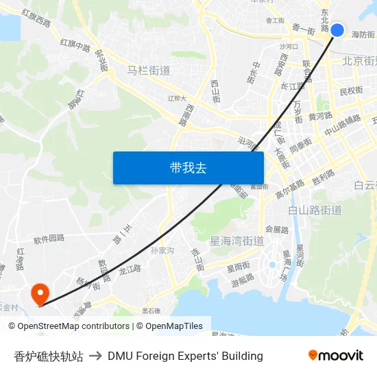 香炉礁快轨站 to DMU Foreign Experts' Building map