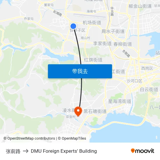 张前路 to DMU Foreign Experts' Building map