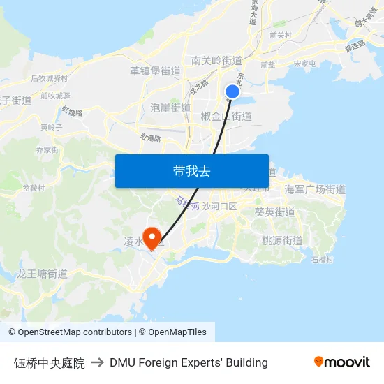 钰桥中央庭院 to DMU Foreign Experts' Building map