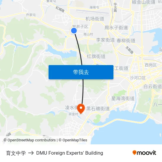 育文中学 to DMU Foreign Experts' Building map