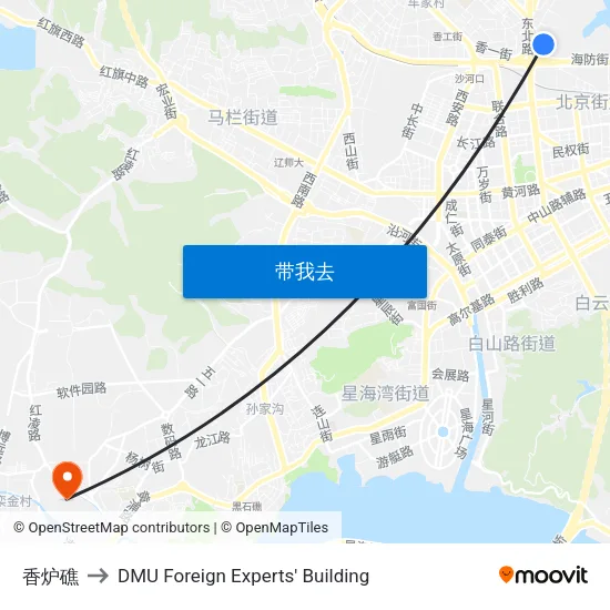 香炉礁 to DMU Foreign Experts' Building map