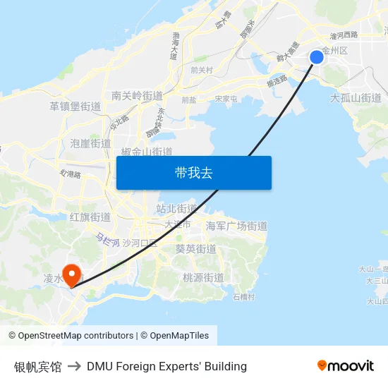 银帆宾馆 to DMU Foreign Experts' Building map