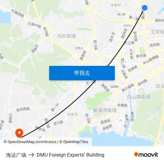 海达广场 to DMU Foreign Experts' Building map
