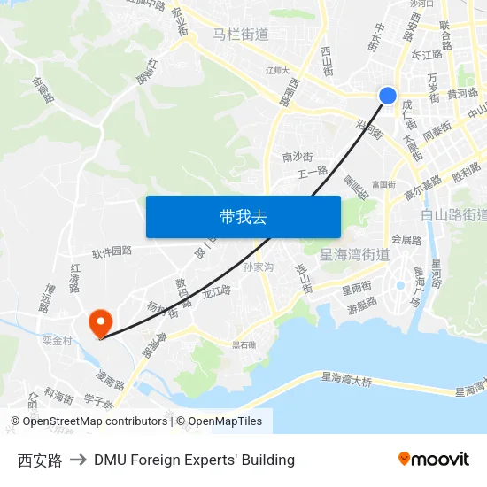 西安路 to DMU Foreign Experts' Building map