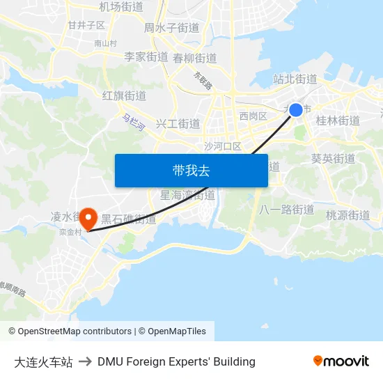 大连火车站 to DMU Foreign Experts' Building map