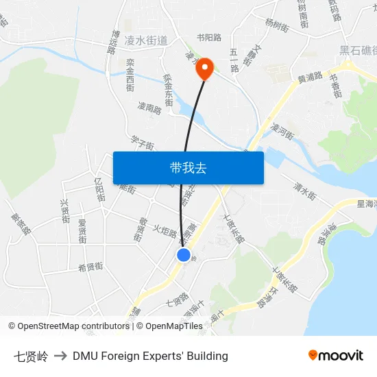 七贤岭 to DMU Foreign Experts' Building map