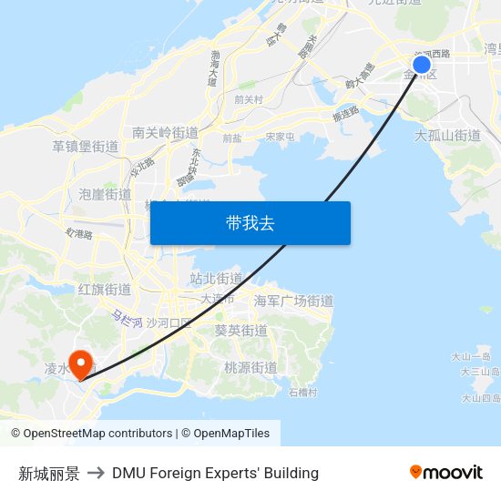 新城丽景 to DMU Foreign Experts' Building map