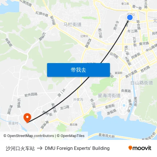 沙河口火车站 to DMU Foreign Experts' Building map