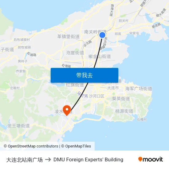 大连北站南广场 to DMU Foreign Experts' Building map