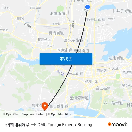 华南国际商城 to DMU Foreign Experts' Building map