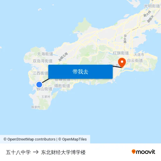 五十八中学 to 东北财经大学博学楼 map