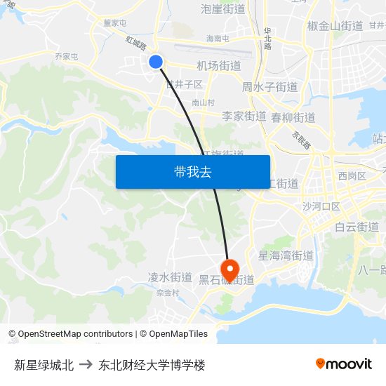 新星绿城北 to 东北财经大学博学楼 map