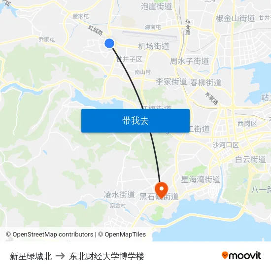 新星绿城北 to 东北财经大学博学楼 map