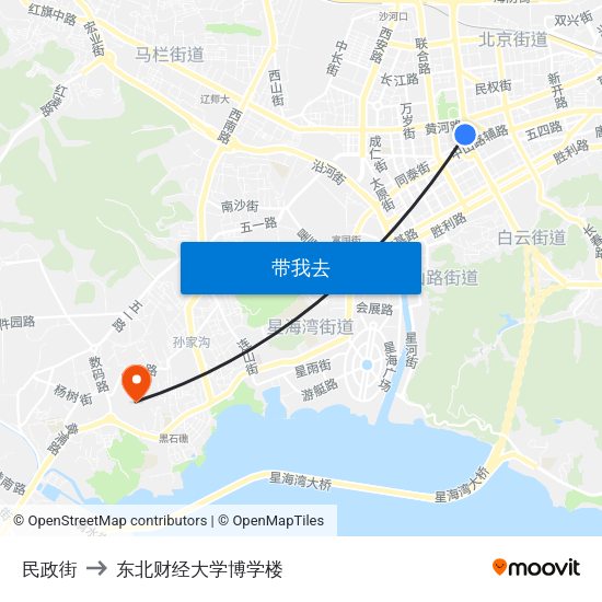 民政街 to 东北财经大学博学楼 map